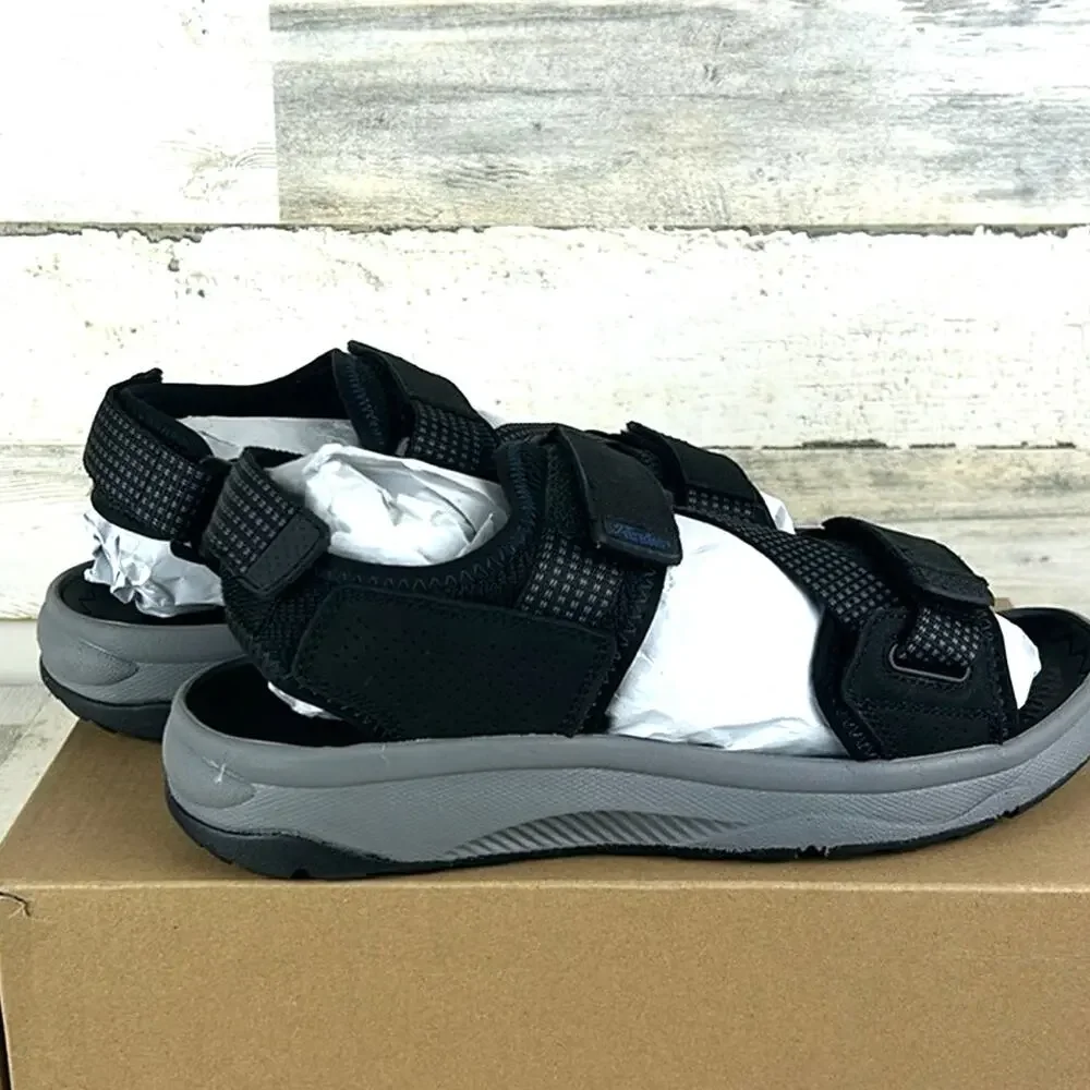 Florsheim Mens 8 Black Leather Treadlite River Sandals Adjustable NWB